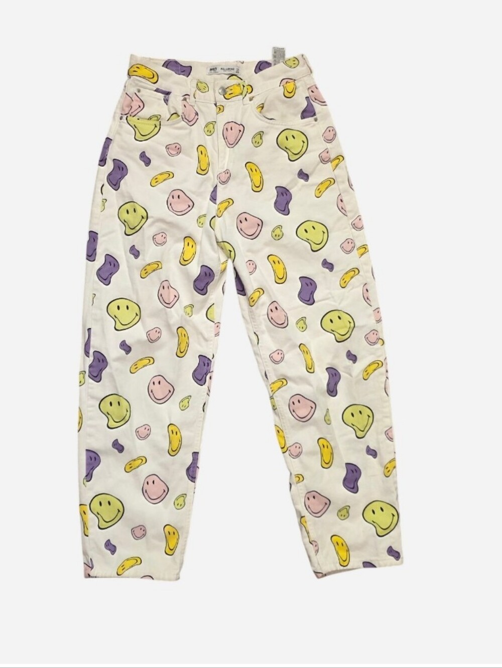 Pull&Bear Cream Pants with Pastel Smiley Print